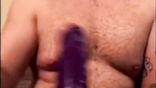Tattooed Hunk Crushes Purple Dildo Gushing Cum Wrecked Hole