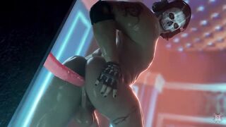 Ghost Mask Ass Destroyed by Wall Dildo Gushing Cum Loop