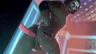 Ghost Mask Ass Destroyed by Wall Dildo Gushing Cum Loop