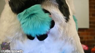 Fursuiter Jerks Teal Paw Cock Till Gushing Cum Flood