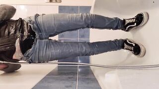 Jeans Piss Desperation Floods Legs Cock Cums Chokes Fabric