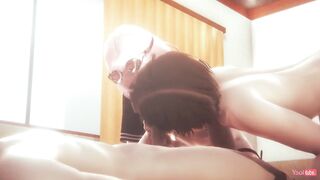 Goggle Dom Chokes Femboy Rimjob Bubble Butt Fucked Creampie Gush