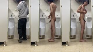 DHL Public Urinal Jerkoff Shower Cum Gush Almost Busted