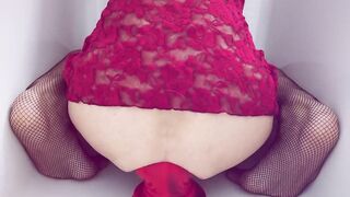 Huge Bad Dragon Knot Destroys Sissy Ass Stuck Gaping Wide Cum Gush