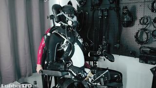 Rubber Pup Bound Choked Gushing Dual Machine Ass Wrecker