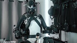 Rubber Pup Bound Choked Gushing Dual Machine Ass Wrecker
