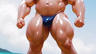 Oiled Daddy Big Ass Beach Toyed Fucked Gushing Cum