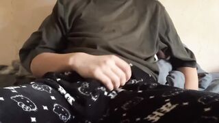 Gay Teen Jerks Cock in Kitty Pants Till Gushing Cum Destroyed