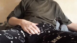 Gay Teen Jerks Cock in Kitty Pants Till Gushing Cum Destroyed