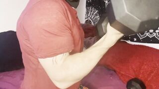Masked Shredded Stud Jerks Hairy Big Dick Till Cum Floods