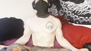 Masked Shredded Stud Jerks Hairy Big Dick Till Cum Floods