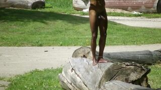 Skinny Black Jock Jerks Big Dick on Public Log Gushes Ropes