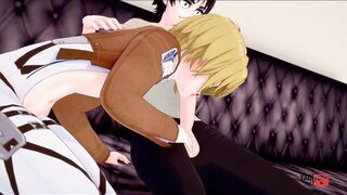 Levi Destroys Eren's Ass Gushing Cum in Yaoi Frenzy Money Piles