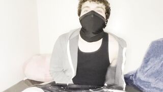 Masked Muscle Daddy Jerks Hairy Big Cock Gushes Cum