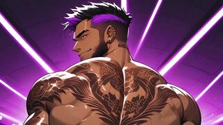Tattooed Hunk's Shiny Ass Destroyed Gushing Cum Gay Hentai Bar