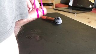 Ribbon Choked Cock Brushed to Gushing Stamina Cum Blast