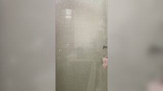 Sweaty Latino Jock Gushes Thick Cum Down Steamy Shower Glass