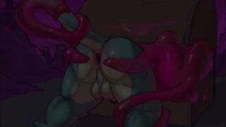 Dragon Ass Wedged In Chest Slime Tentacles Gush Cum Inside Huge Balls Drained