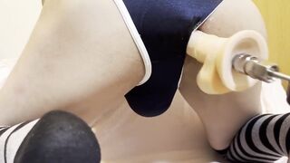 School Swimsuit Twink Ass Destroyed by Piston Machine Gushing Cum