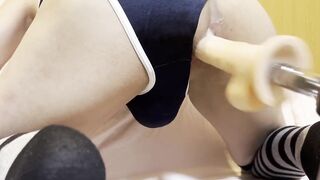 School Swimsuit Twink Ass Destroyed by Piston Machine Gushing Cum