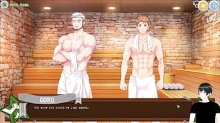 Goro Dom Crushes Naoto Ass in Sauna Bareback Gush Fest