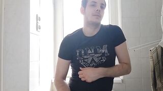 Gergely Molnar's Uncut Cock Gushes Huge Gay Load Bathroom Explosion