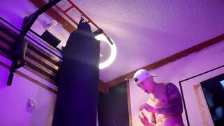 18YO Latino Jock Pounds Bag Big Cock Swings Dripping Cum Explosion
