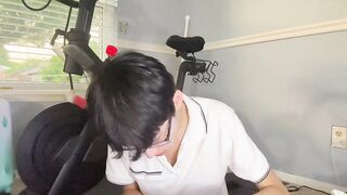 Skinny Asian Twink Speedo Dildo Ride Gushes Cum Explosion