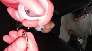 Urethral Lock Chokes Uncut Cock in Latex CBT Hell Gushes