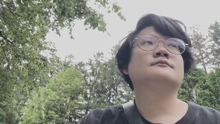 Public Park Big Dick Teen Gushes Cum All Over Cute Statue Bunny Watches