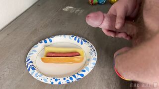 Hung Muscle Bull Drowns Hot Dog in 5 Gushing Ropes