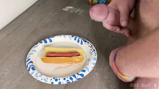 Hung Muscle Bull Drowns Hot Dog in 5 Gushing Ropes