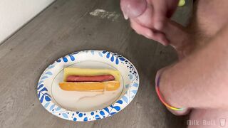 Hung Muscle Bull Drowns Hot Dog in 5 Gushing Ropes