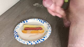 Hung Muscle Bull Drowns Hot Dog in 5 Gushing Ropes
