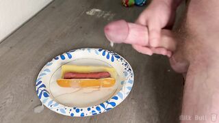 Hung Muscle Bull Drowns Hot Dog in 5 Gushing Ropes