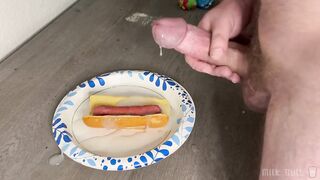Hung Muscle Bull Drowns Hot Dog in 5 Gushing Ropes