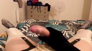 Femboy Fishnet Cock Gushes Ruinous Cum Load First Wank