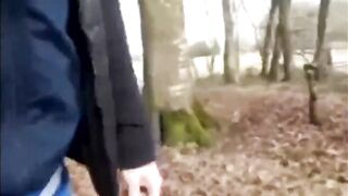 Trucker Daddy Jerks Massive Cock Gushes Cum Public Woods Explosion