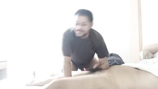 Chubby Pinoy Tropa's Curved Hairy Dick Chokes Bearded Sucker Gushing Cum