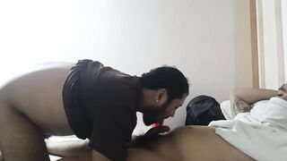 Chubby Pinoy Tropa's Curved Hairy Dick Chokes Bearded Sucker Gushing Cum
