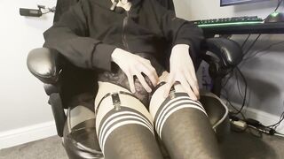 Femboy jerks off cumming on his sexy face like a desperate slut