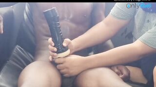 Huge thick cock stuffed with toy my friend cant fit and jerks off on video