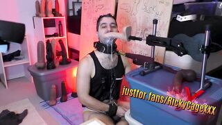 Ricky Cage's sloppy throat fucked deep throat swallowed machine cum