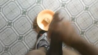 Gay cuckold husband gets huge cumshot then eats it all before choking on the load
