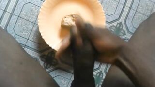 Gay cuckold husband gets huge cumshot then eats it all before choking on the load