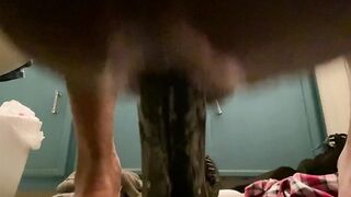 Extra creamy hole destroyed by huge ebony dildo while dripping feet squirm