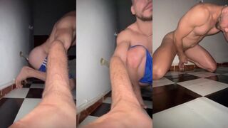 Big ass latino footballer destroyed by giant dildo solo wank