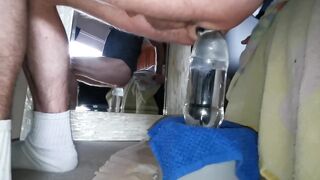 Gay solo stretches massive toy until cum drips thick