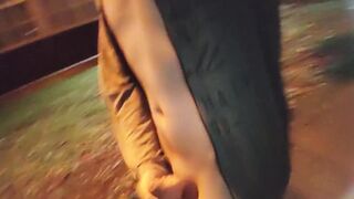 Femboy walks outdoors naked stroking his cute cock raw exhibitionism