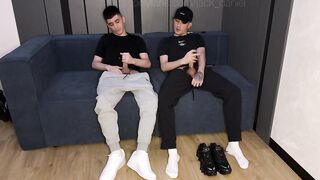 Two friends dirty socks and smelly Nike shoxs get gay kissed on TV